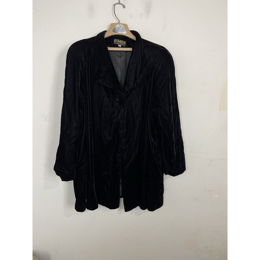 Komitor Womens Coat Jacket 2X Black Velvet Evening Bridgerton Dressy Event VTG